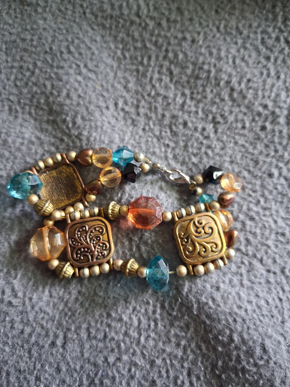 Gold-Tone Multicolor Beaded Bracelet with Blue and Amber Accents